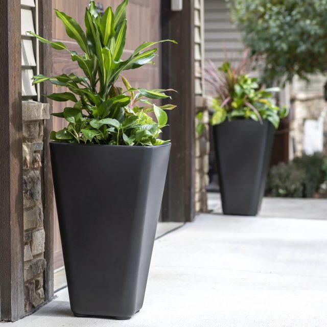 Black square outdoor planter large plastic pots (2)
